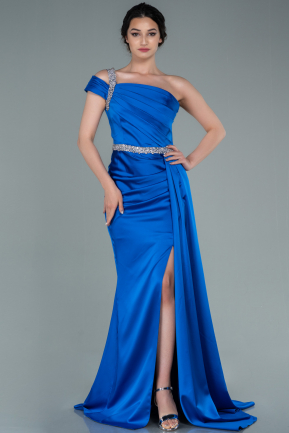 Long Sax Blue Satin Evening Dress ABU2363