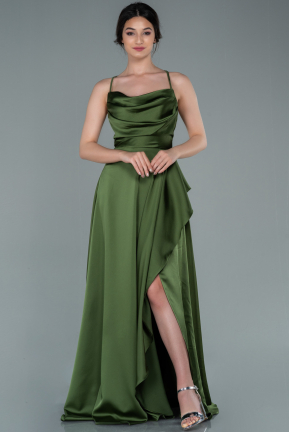 Oil Green Long Satin Evening Dress ABU1843