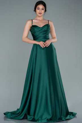 Green Long Satin Evening Dress ABU1601