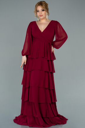 Long Burgundy Chiffon Plus Size Evening Dress ABU2325