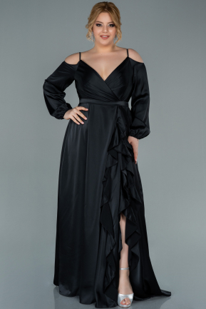 Long Black Satin Plus Size Evening Dress ABU2358