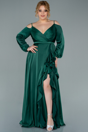Long Emerald Green Satin Plus Size Evening Dress ABU2358