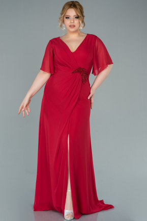 Long Red Chiffon Plus Size Evening Dress ABU2367