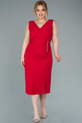Red Midi Plus Size Evening Dress ABK1279