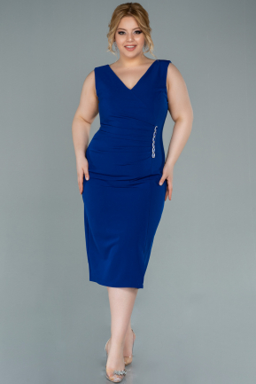 Sax Blue Midi Plus Size Evening Dress ABK1279