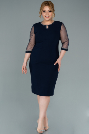 Midi Navy Blue Plus Size Evening Dress ABK1339