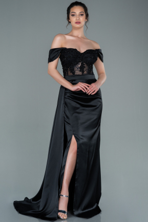Long Black Satin Evening Dress ABU2374