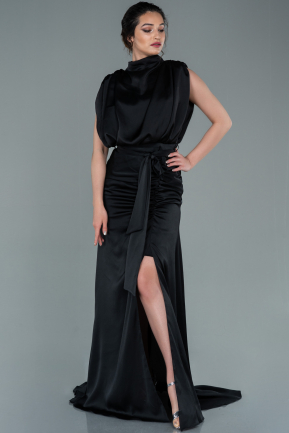 Black Long Satin Evening Dress ABU2133