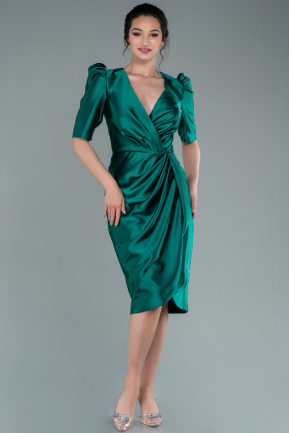 Midi Emerald Green Satin Invitation Dress ABK1402