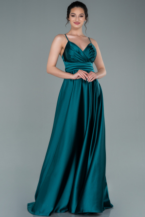Long Emerald Green Satin Prom Gown ABU2375