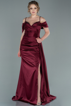 Long Burgundy Satin Evening Dress ABU2379