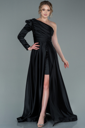 Long Black Satin Evening Dress ABU2381