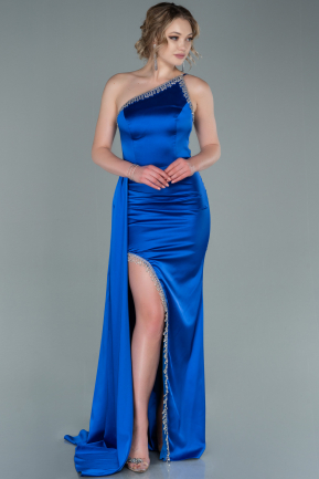 Long Sax Blue Satin Evening Dress ABU2386