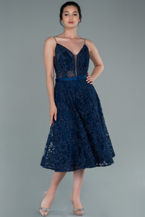 Midi Navy Blue Prom Gown ABK1406