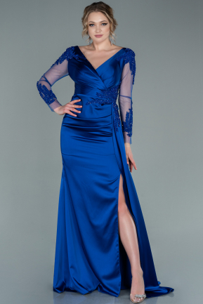 Long Sax Blue Satin Evening Dress ABU2401