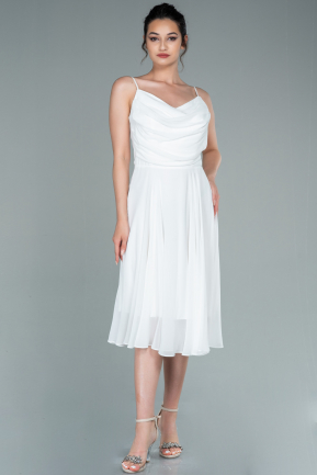 Midi White Chiffon Evening Dress ABK1415