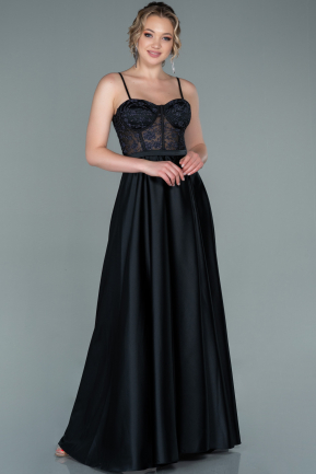 Long Black Satin Evening Dress ABU2405