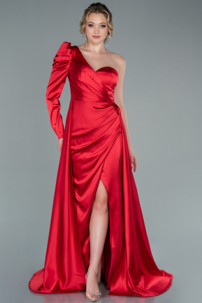 Red Long Satin Evening Dress ABU1715
