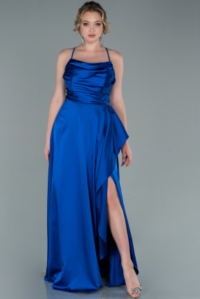 Sax Blue Long Satin Evening Dress ABU1843