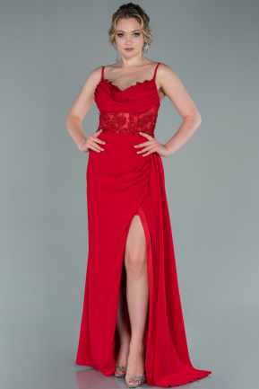 Long Red Dantelle Evening Dress ABU2411