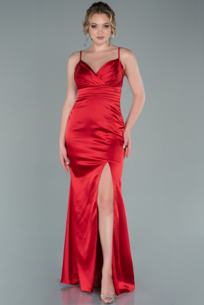 Long Red Satin Prom Gown ABU2412