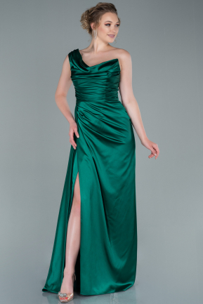 Long Emerald Green Satin Prom Gown ABU2734