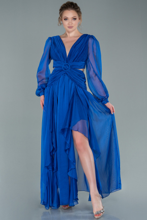 Sax Blue Long Chiffon Prom Gown ABU405