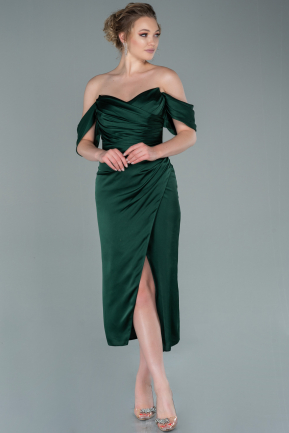 Midi Emerald Green Satin Invitation Dress ABK1404