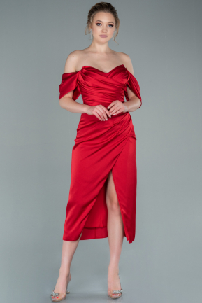 Midi Red Satin Invitation Dress ABK1404