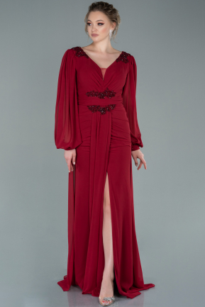 Long Burgundy Chiffon Evening Dress ABU2365
