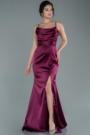 Long Cherry Colored Satin Prom Gown ABU2430