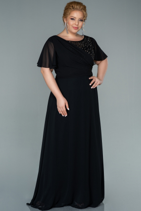 Long Black Chiffon Plus Size Evening Dress ABU2437