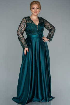 Long Emerald Green Satin Plus Size Evening Dress ABU2439