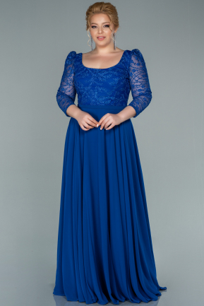 Long Sax Blue Chiffon Plus Size Evening Dress ABU2420