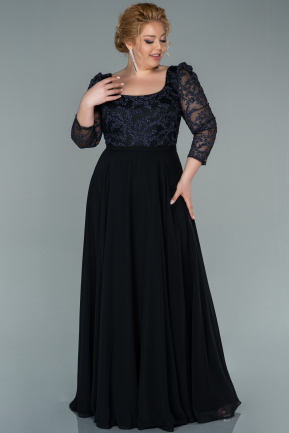 Long Black Chiffon Plus Size Evening Dress ABU2420