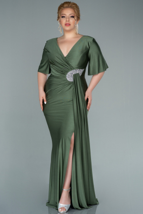 Long Olive Drab Plus Size Evening Dress ABU2441