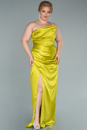 Long Pistachio Green Satin Plus Size Evening Dress ABU2442