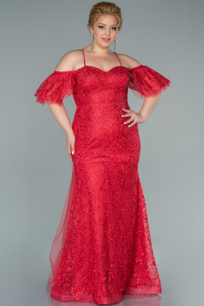 Long Red Laced Plus Size Evening Dress ABU2422