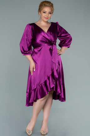 Midi Cherry Colored Satin Plus Size Evening Dress ABK1410