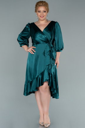 Midi Emerald Green Satin Plus Size Evening Dress ABK1410
