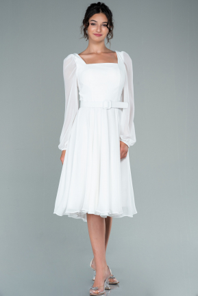 Midi White Chiffon Invitation Dress ABK1441