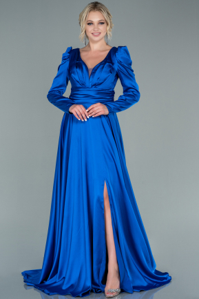 Long Sax Blue Satin Evening Dress ABU2470