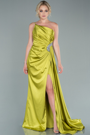 Long Pistachio Green Satin Evening Dress ABU2465