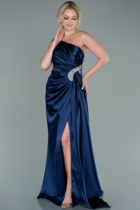 Long Navy Blue Satin Evening Dress ABU2465