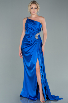 Long Sax Blue Satin Evening Dress ABU2465