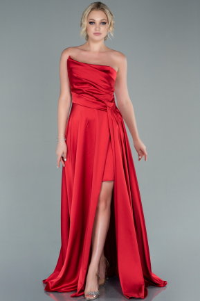 Long Red Satin Prom Gown ABU2474