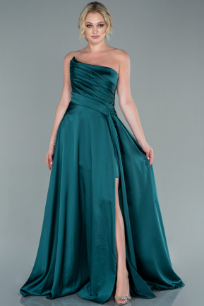 Long Emerald Green Satin Prom Gown ABU2474