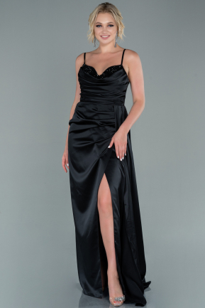 Long Black Satin Prom Gown ABU2521