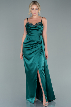 Long Emerald Green Satin Evening Dress ABU2477