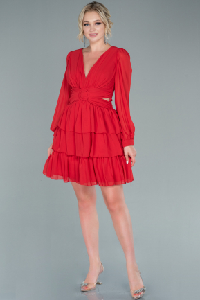 Short Red Chiffon Invitation Dress ABK1450
